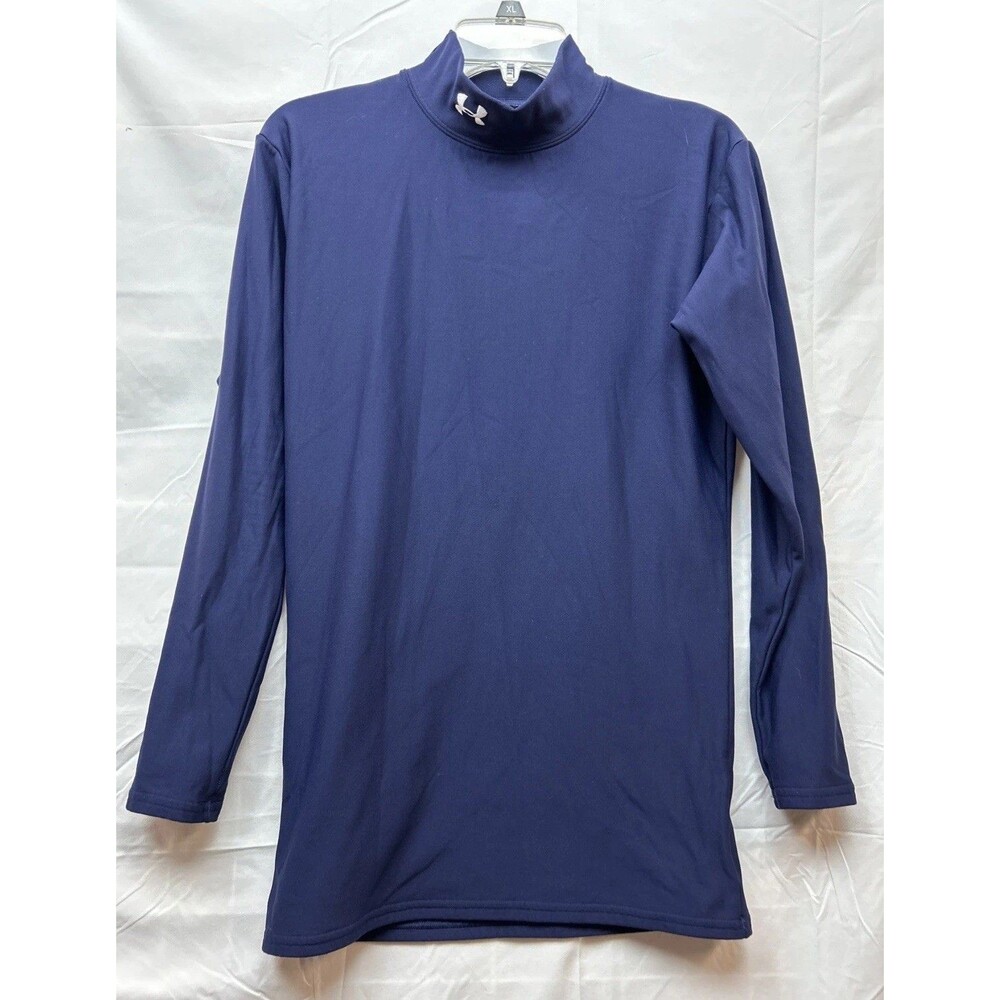 Under Armour Mens L Fitted Compression Navy Blue Mock Neck Long Sleeve Base